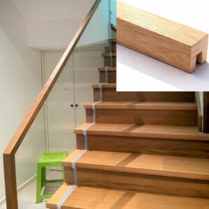 Glass Stair Railing Solid Wood Handrail Laminated Glass Handrails for Indoor White Simple Stair Handrail