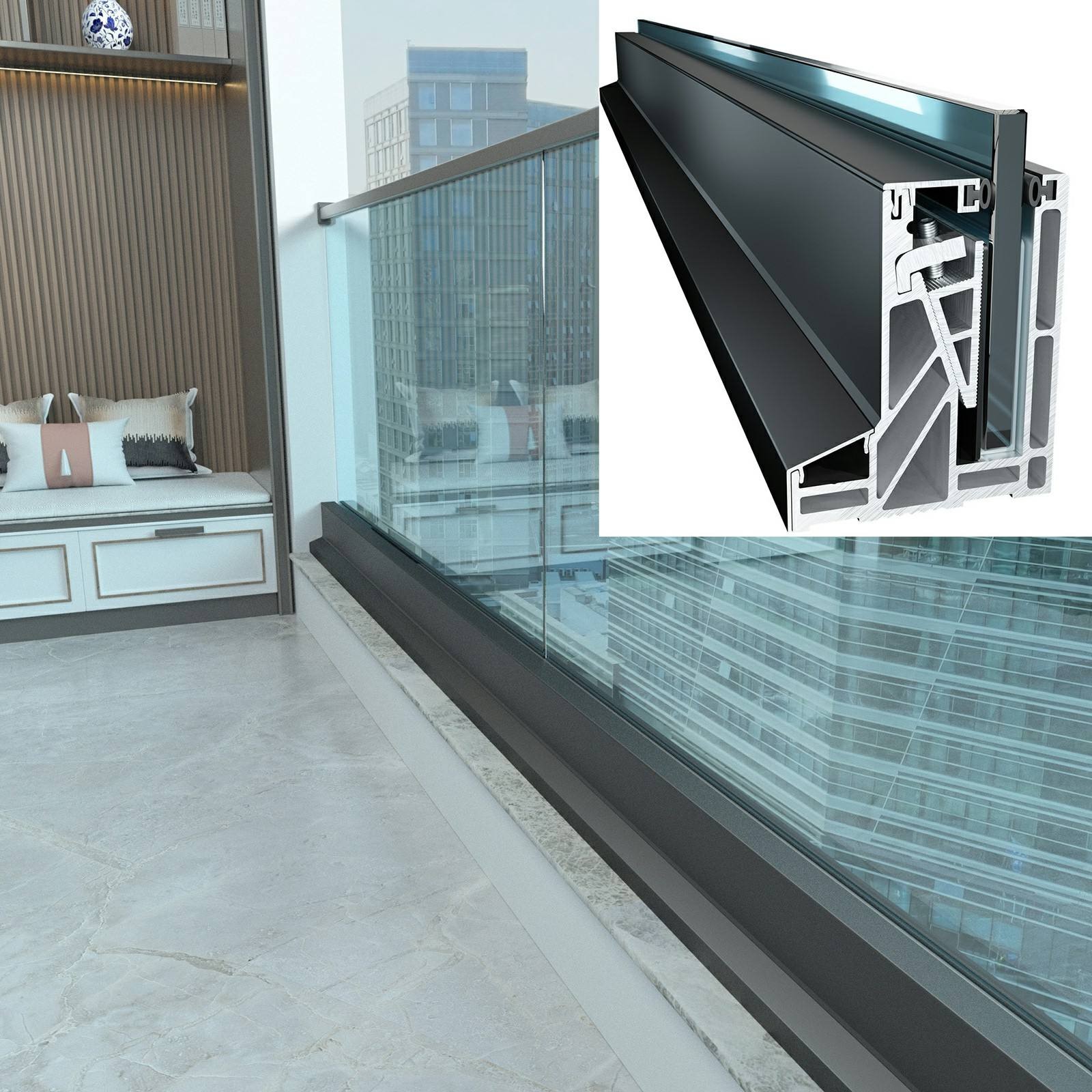 Contemporary Balustrades Aluminum Railing Profile for Balcony Aluminium Balustrade Tempered Glass Balusters Railings