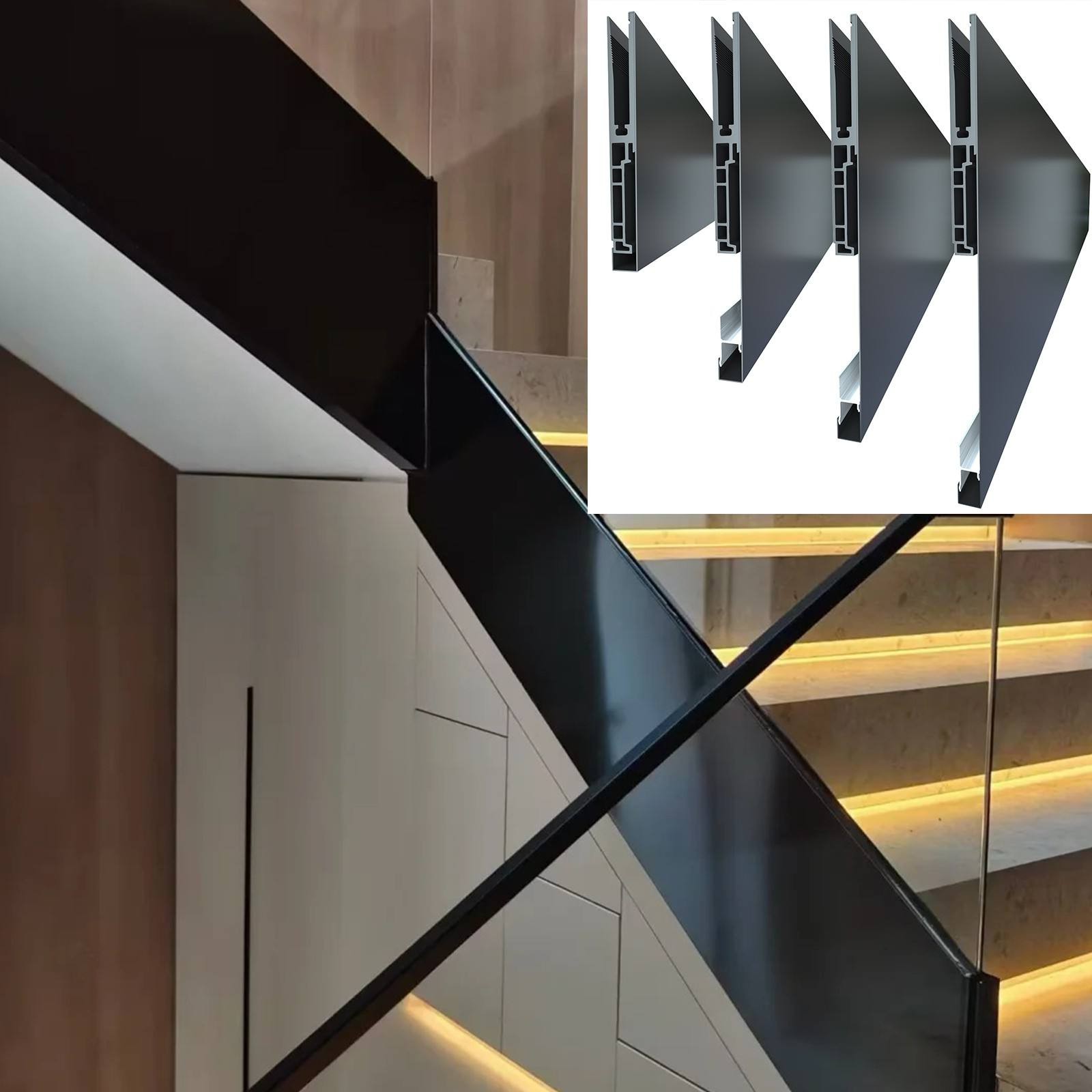Seamless Aluminum Alloy Profile Glass Fence Balustrade Office Building Stair Wall-mounted Glass Railing Modern Design Balcony