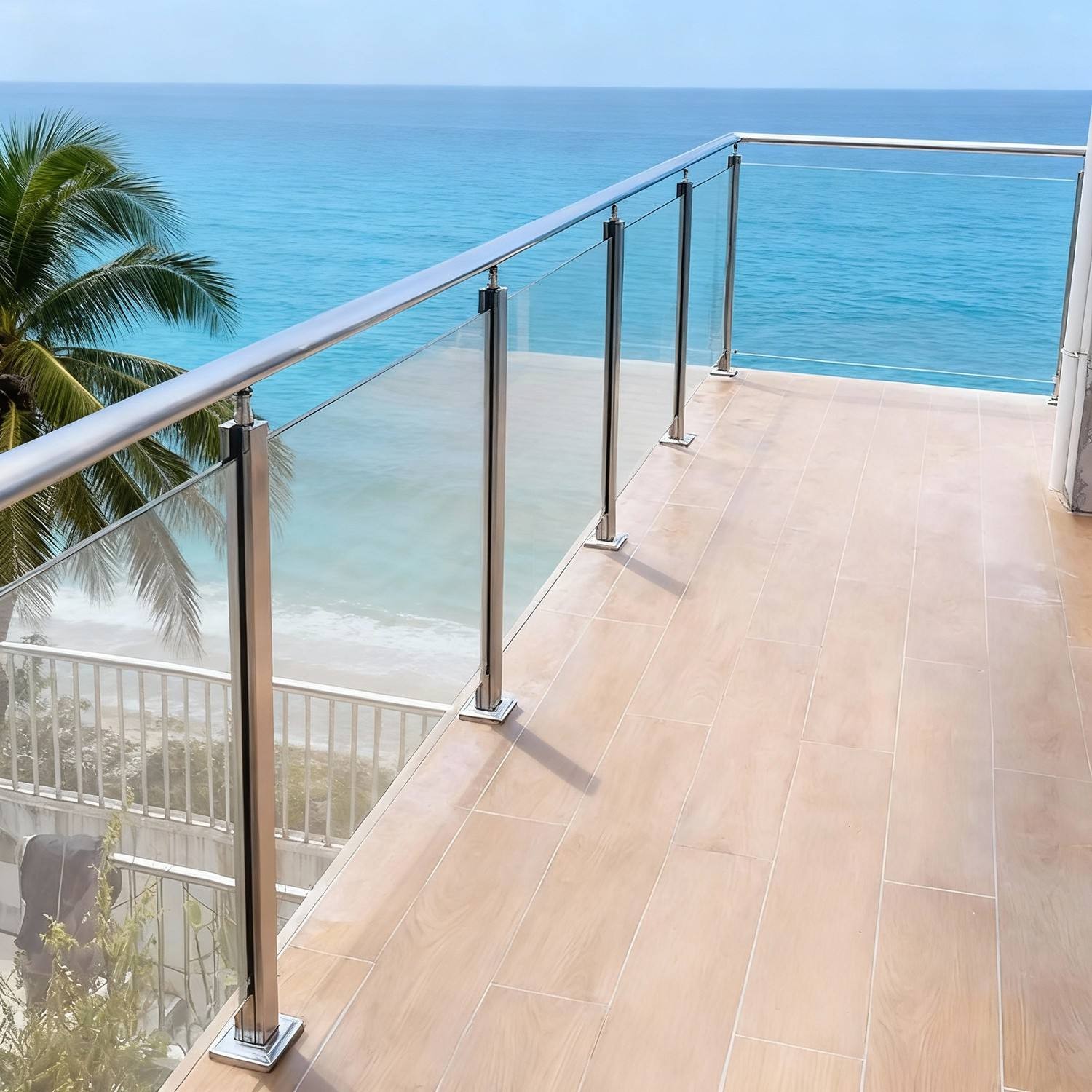 Contemporary 304 Stainless Steel Balustrades Columns for Balcony Stairs Outdoor Staircase Railings