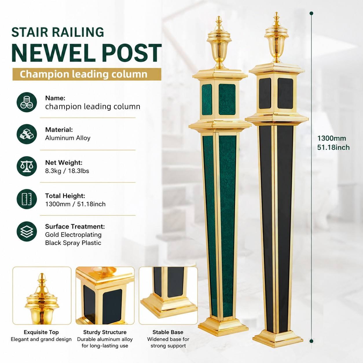 Champion Column Metal Support Post Stair Railing System Aluminum Alloy Post Glass Railing Baluster Modern Staircase Railing - 图片 4