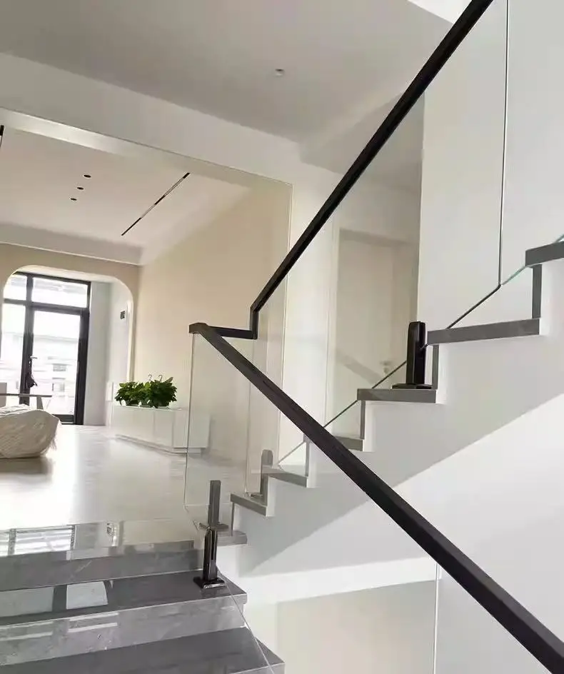 Glass Stair Railing Solid Wood Handrail Laminated Glass Handrails for Indoor White Simple Stair Handrail - 图片 3
