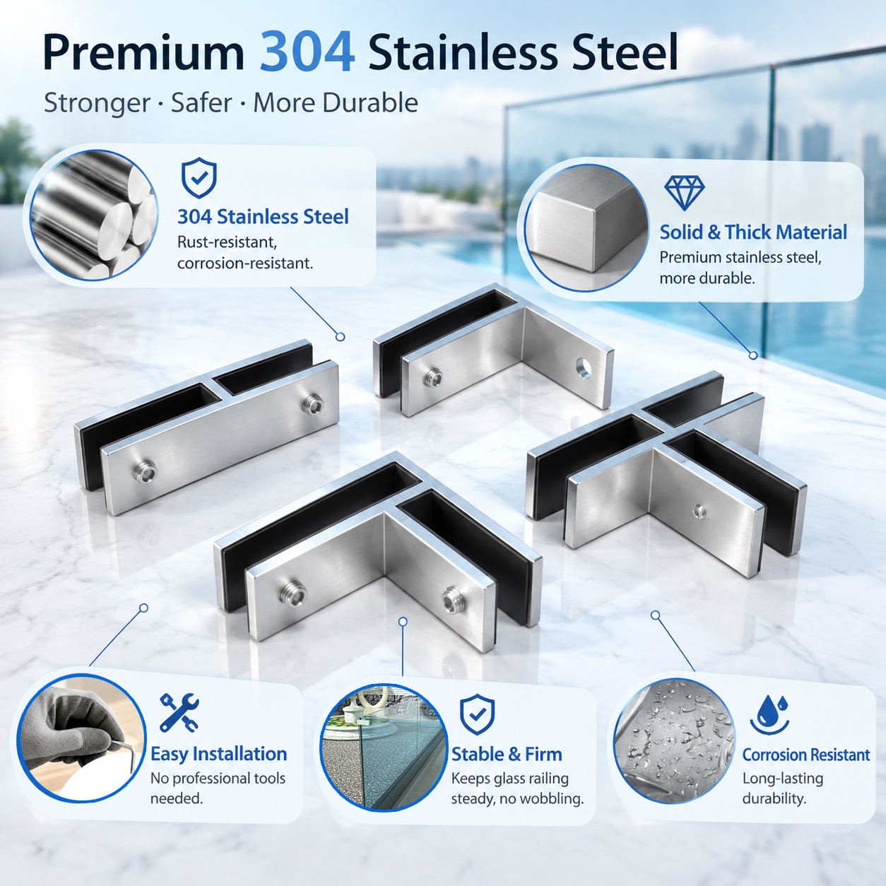 High-quality Control System Stainless Steel Clamping Glass Frameless Glass Railing Stair Landing Glass Clamp Easy to Install - 图片 3