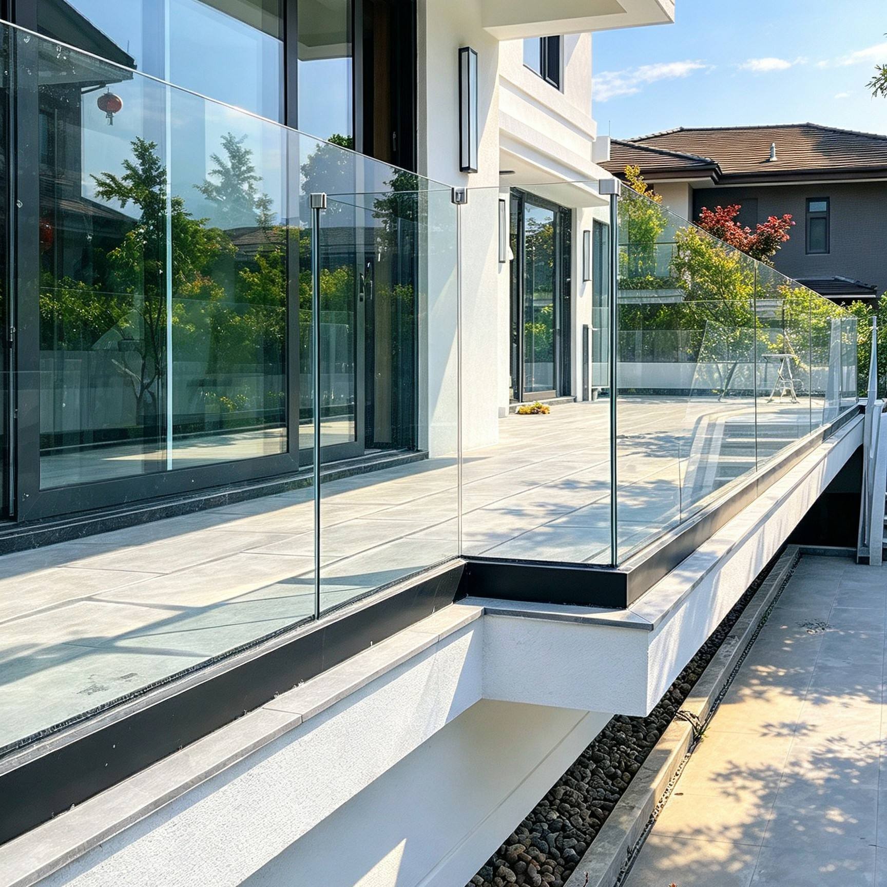 H125 6063 Aluminum U Channel Frameless Glass Railing Powder Coated Floor Mounted Scratch Resistant Balcony Guardrail