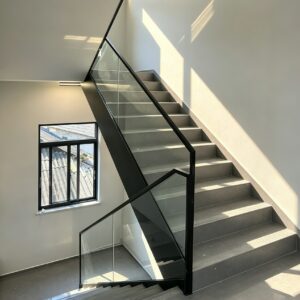 Frameless Glass Stair Railing Aluminum Alloy Wall Mounted Handrail Seamless Groove Balustrade for Modern Buildings