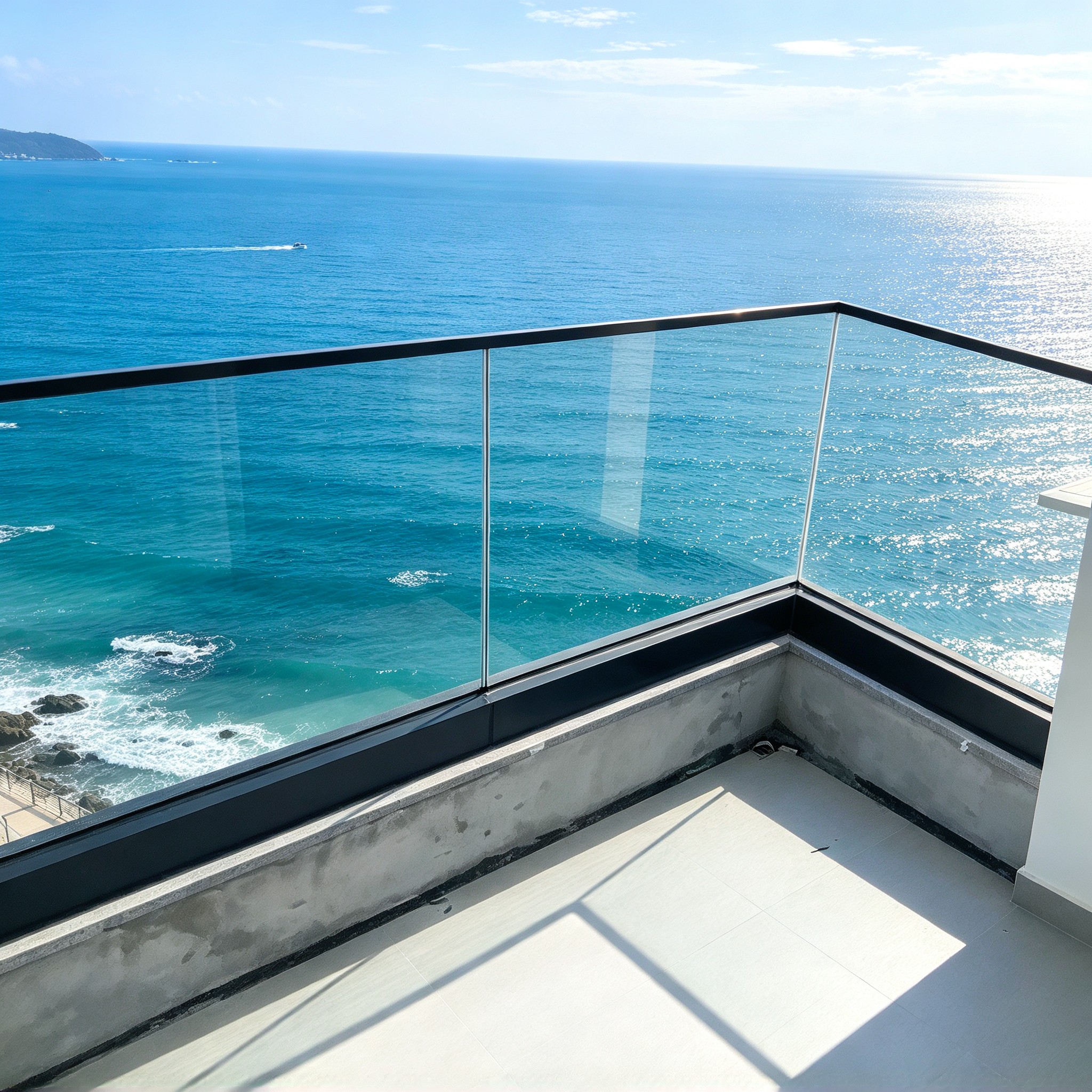 H125 6063 Aluminum U Channel Frameless Glass Railing Powder Coated Floor Mounted Balcony Guardrail