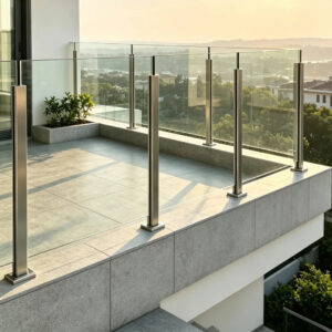 Brushed Stainless Steel Glass Railing Posts Floor Mounted Balustrade Columns Contemporary Balcony Stair Handrail